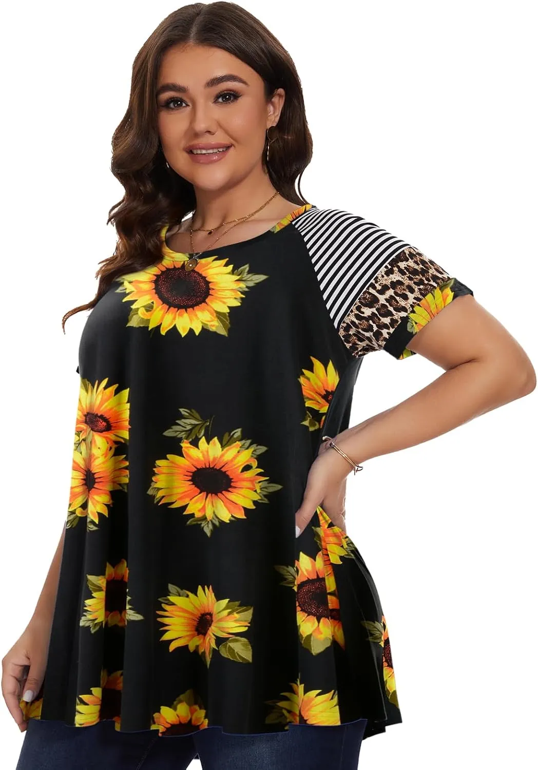 LARACE Women's Plus Size Tops Summer Basic Tunic Short Sleeve Casual Round Neck T Shirt