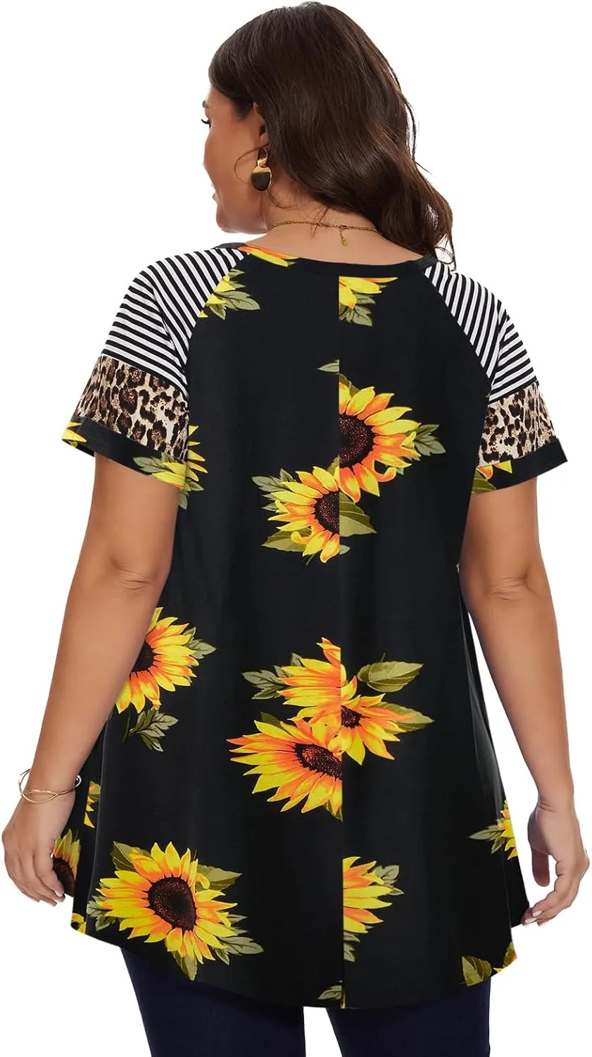 LARACE Women's Plus Size Tops Summer Basic Tunic Short Sleeve Casual Round Neck T Shirt