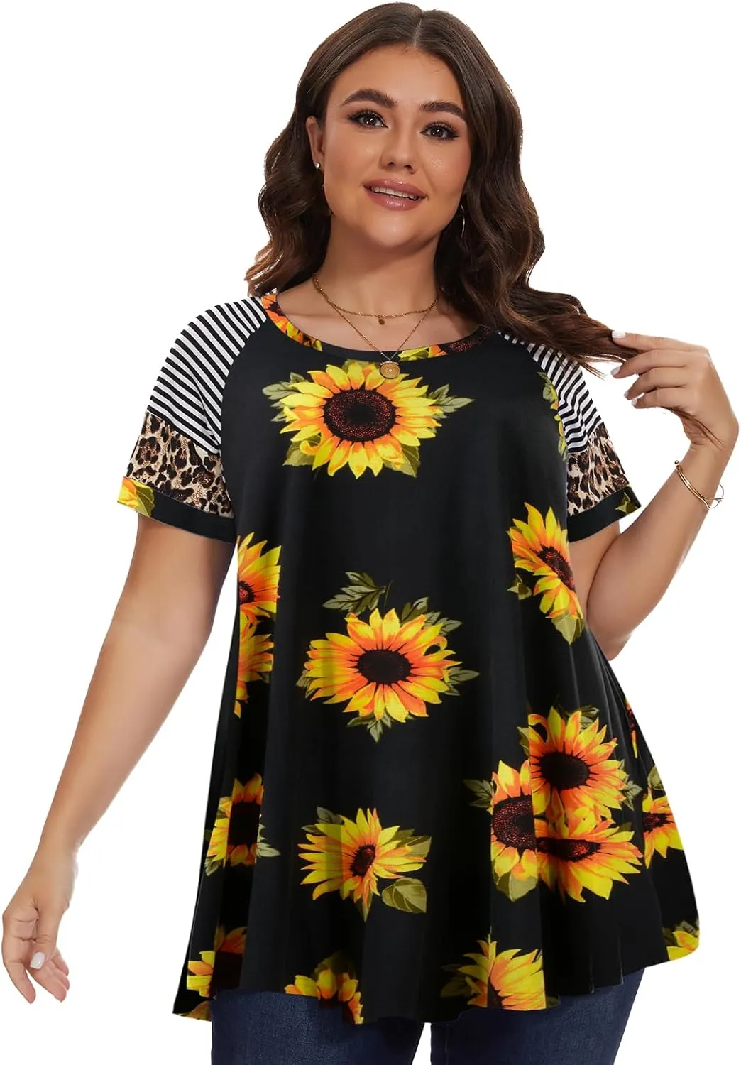 LARACE Women's Plus Size Tops Summer Basic Tunic Short Sleeve Casual Round Neck T Shirt