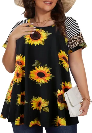 LARACE Women's Plus Size Tops Summer Basic Tunic Short Sleeve Casual Round Neck T Shirt
