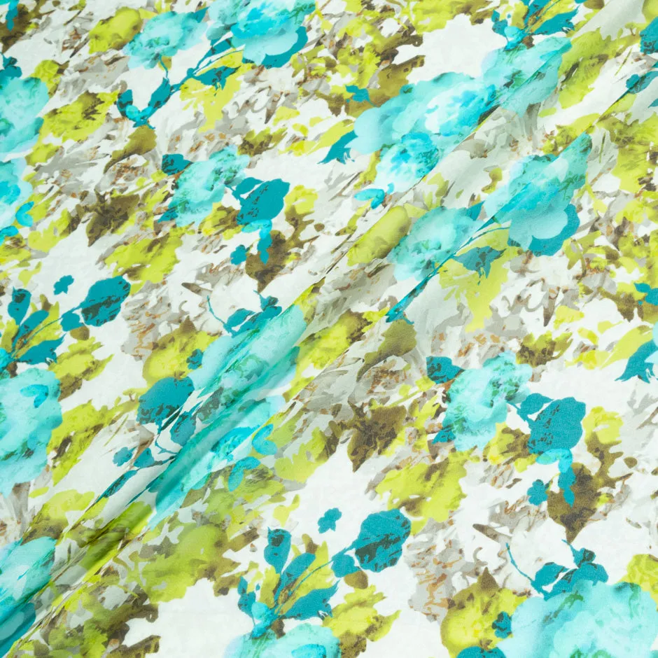 Lime & Turquoise Floral Printed Silk Georgette