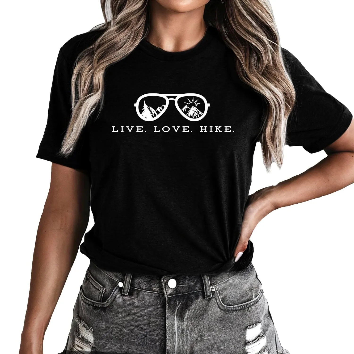 Live Love Hike Women's Nature Camping Mountain Hiking Lovers Shirt Adventure Wild Outdoor Graphic Tees Tops