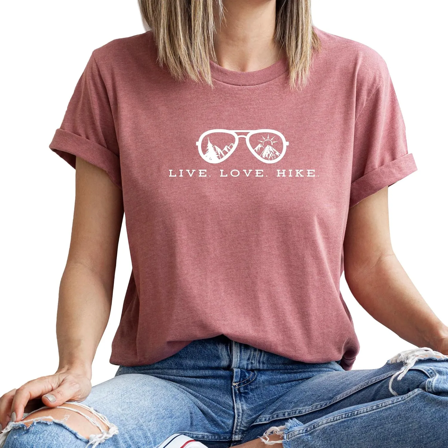 Live Love Hike Women's Nature Camping Mountain Hiking Lovers Shirt Adventure Wild Outdoor Graphic Tees Tops