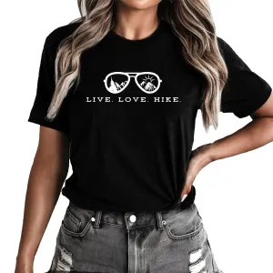 Live Love Hike Women's Nature Camping Mountain Hiking Lovers Shirt Adventure Wild Outdoor Graphic Tees Tops