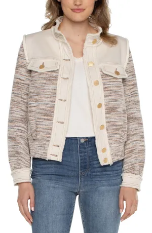 Liverpool Cropped Denim Boucle Mix Fray Jacket (Ecru Multi)