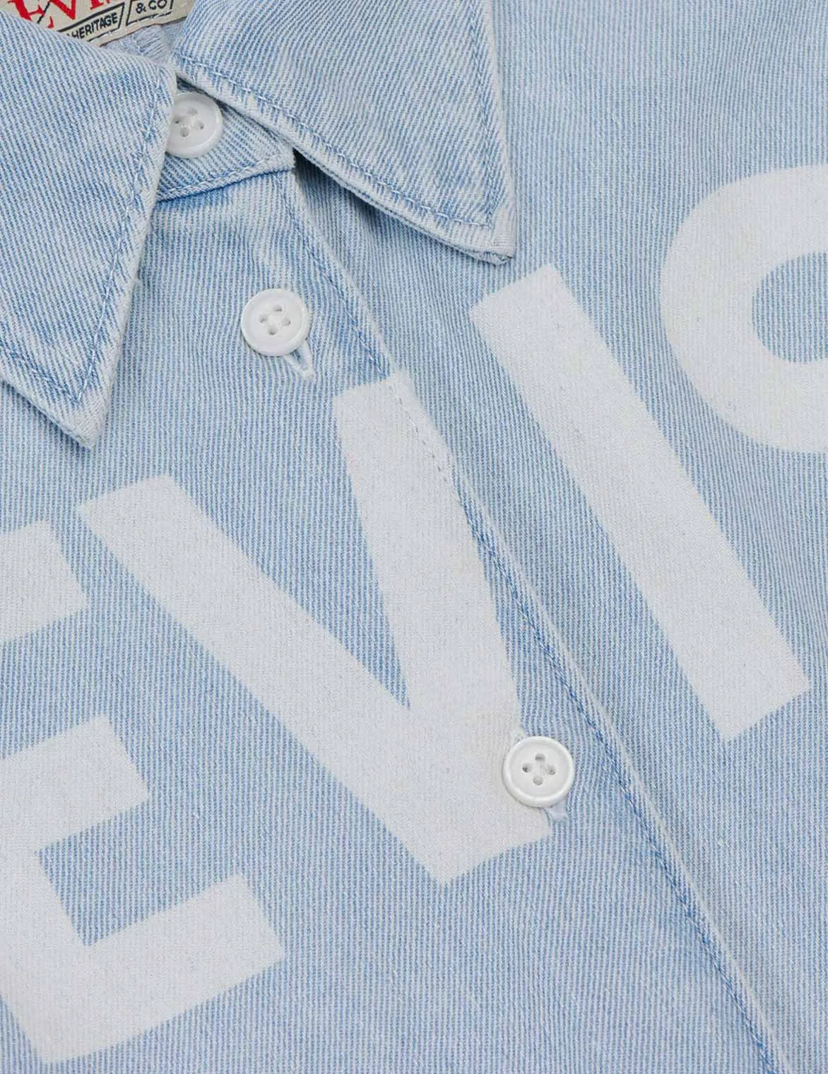 Logo Discharged Print Denim Shirt Dress