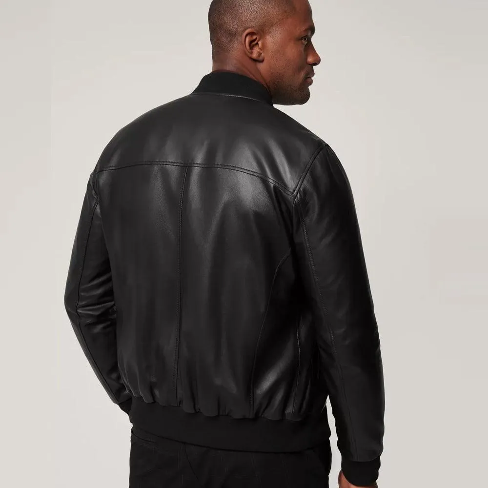 Men's Classic Black Lambskin Bomber Jacket