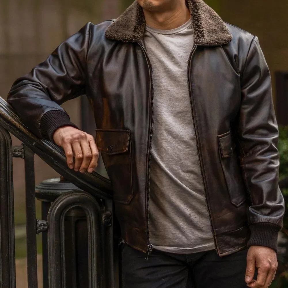 Men's G-1 Iconic Brown Leather Bomber Jacket