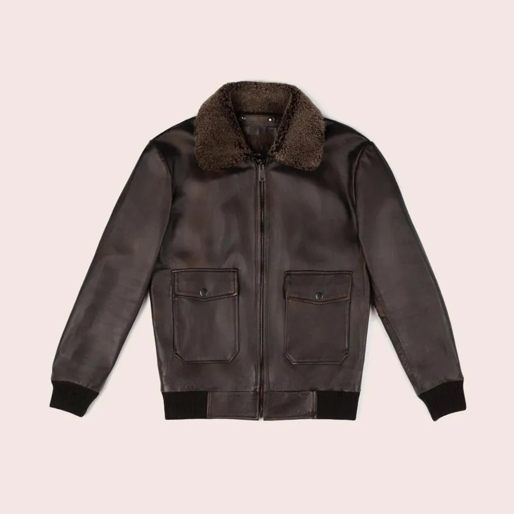 Men's G-1 Iconic Brown Leather Bomber Jacket
