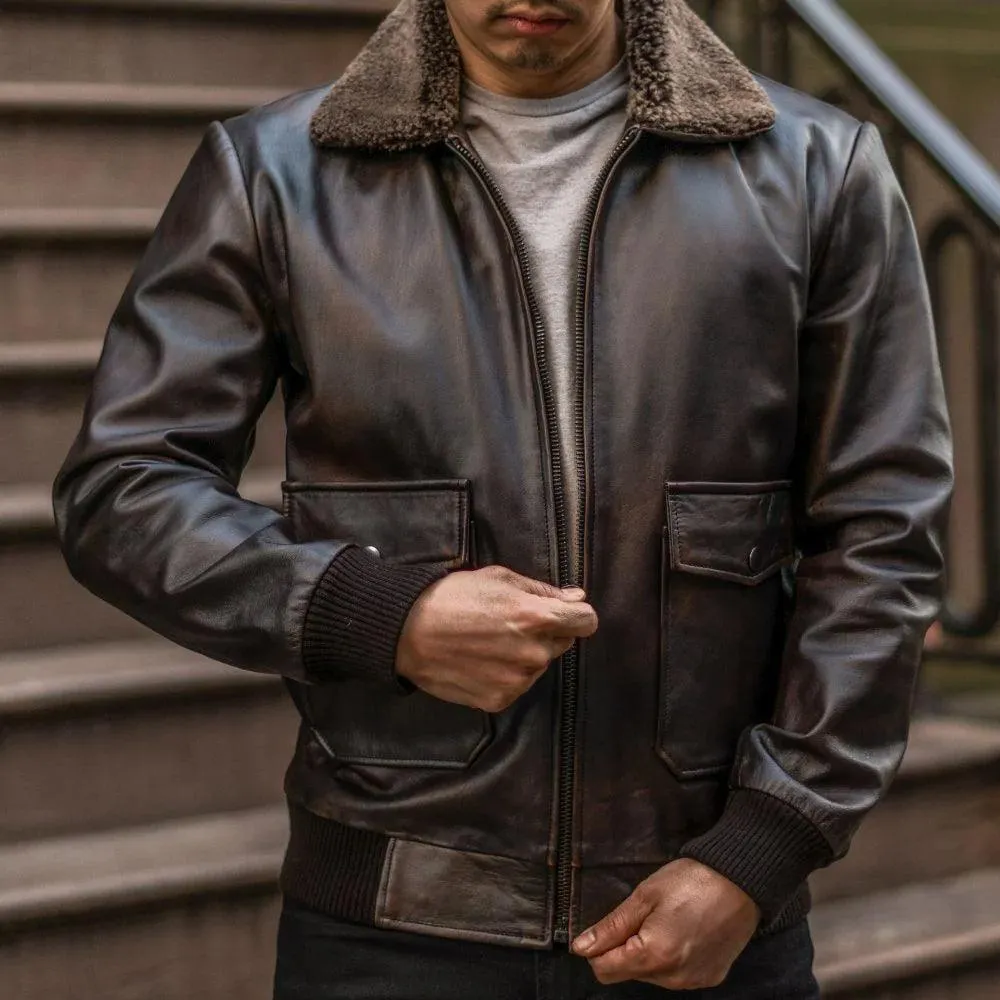 Men's G-1 Iconic Brown Leather Bomber Jacket