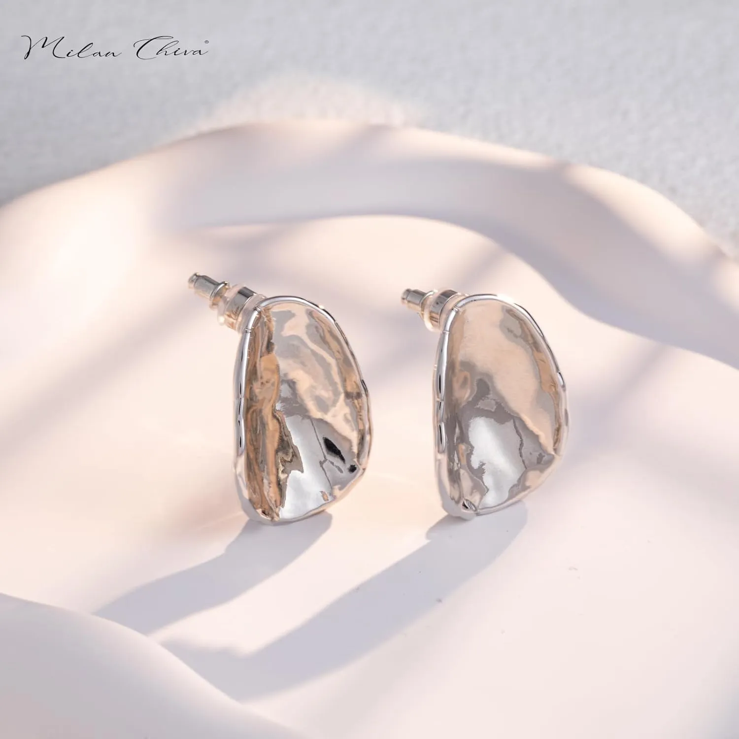 Milan Chiva 14K Gold Statement Stud Earrings for Women Trendy Gold Plated Dainty Geometric Dangle Jewelry