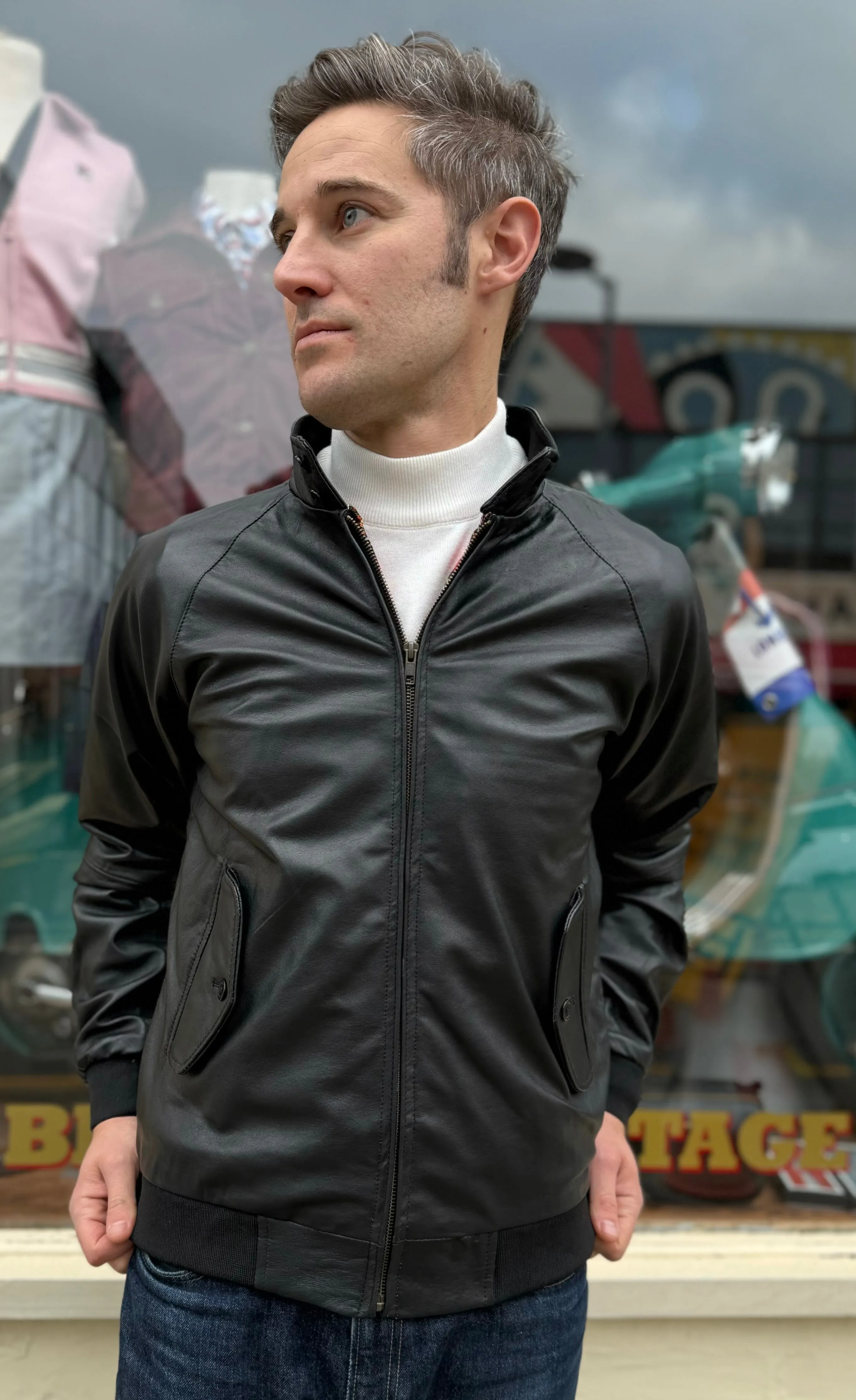 Modfather Clothing - Men’s Leather Classic Black - Harrington Jacket