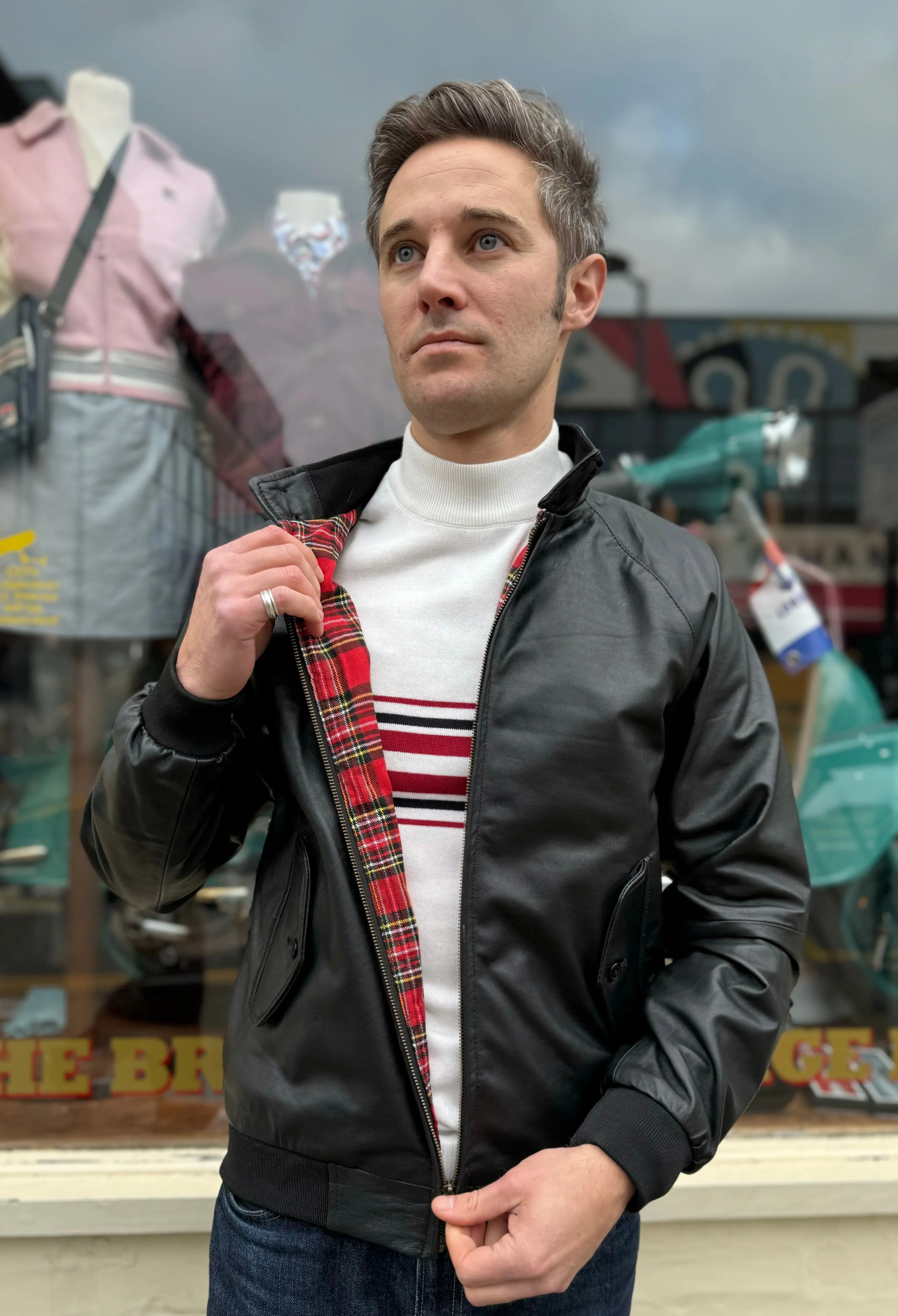 Modfather Clothing - Men’s Leather Classic Black - Harrington Jacket