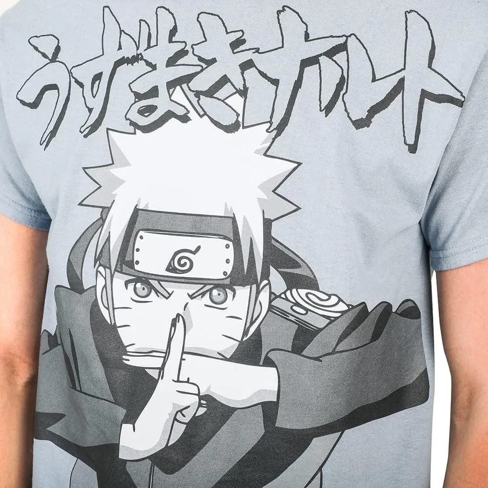 Naruto Shippuden Oversized Naruto with Kanji Men's Blue Fog T-Shirt