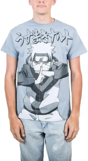 Naruto Shippuden Oversized Naruto with Kanji Men's Blue Fog T-Shirt