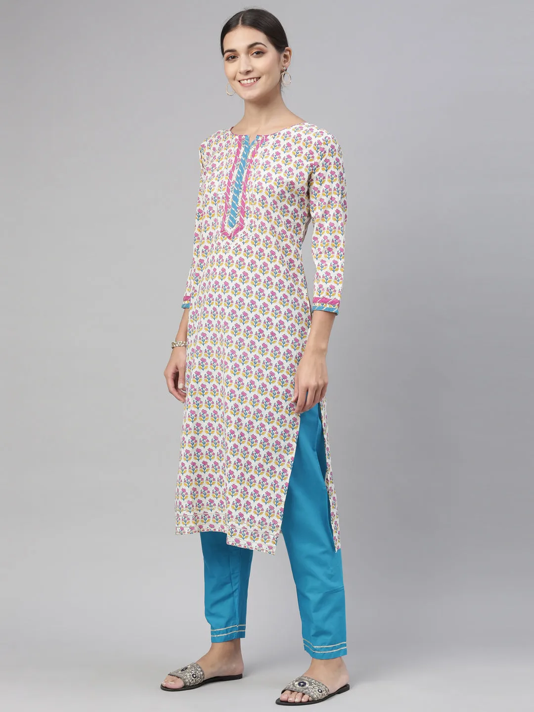 Neeru's Blue Color Cotton Fabric Kurta Set
