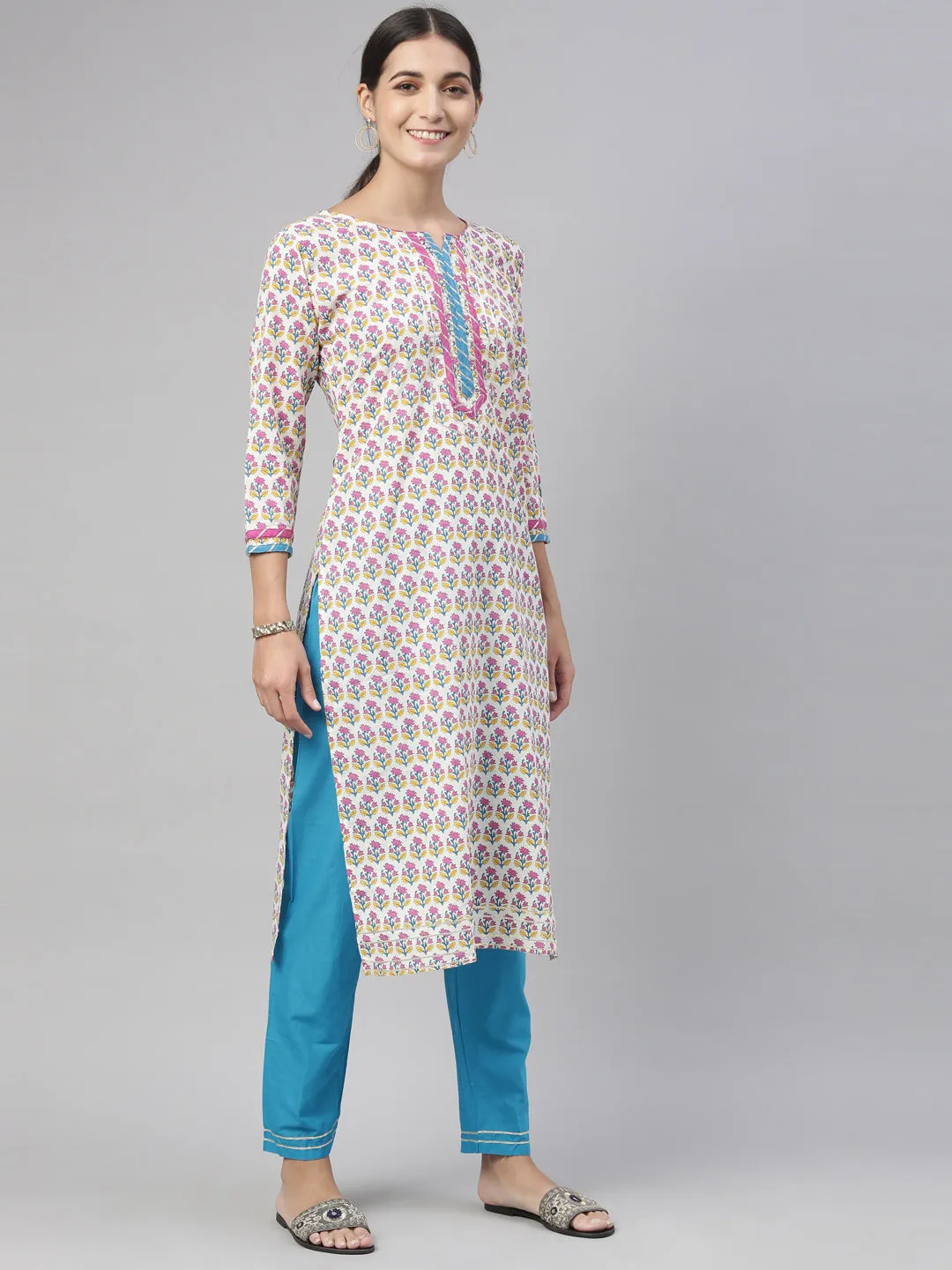Neeru's Blue Color Cotton Fabric Kurta Set