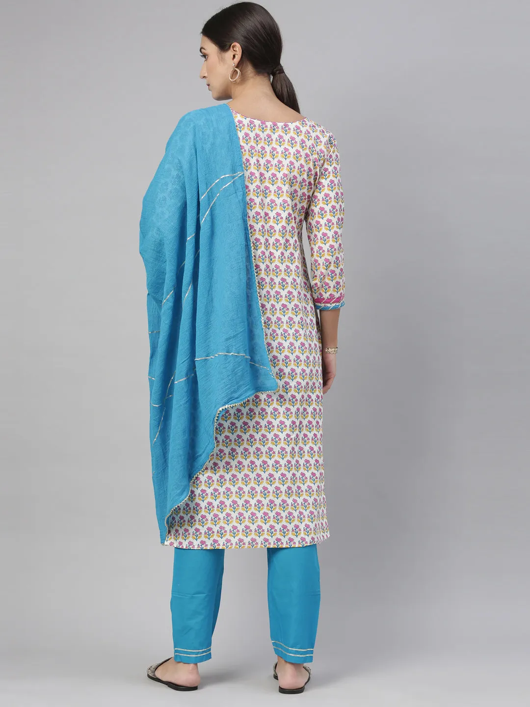Neeru's Blue Color Cotton Fabric Kurta Set