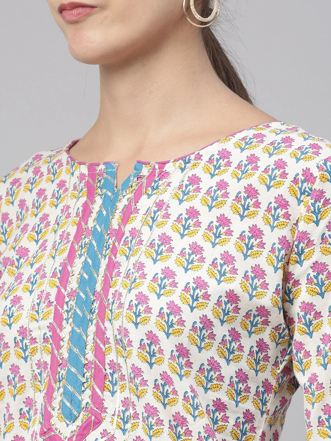 Neeru's Blue Color Cotton Fabric Kurta Set