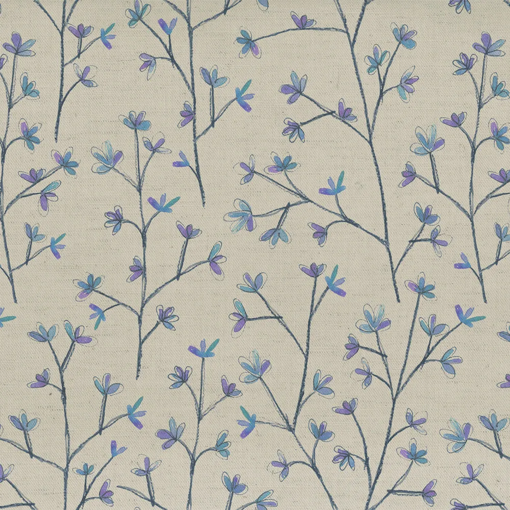 Ophelia Printed Cotton Fabric (By The Metre) Bluebell/Natural