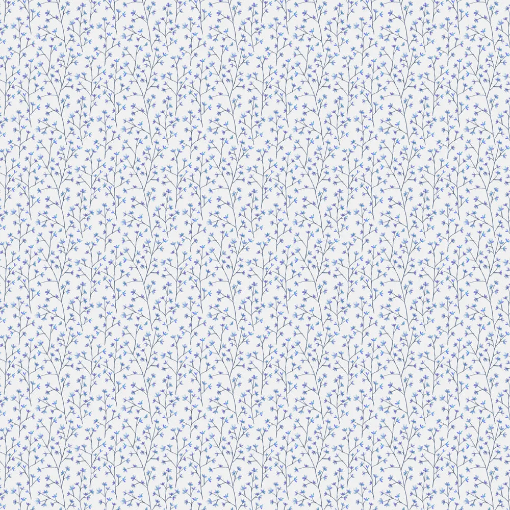 Ophelia Printed Cotton Fabric (By The Metre) Bluebell/Natural