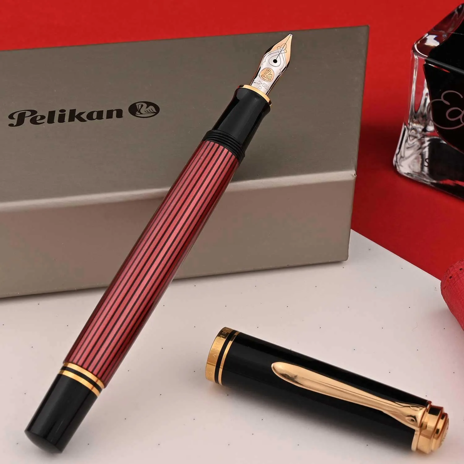 Pelikan M400 Fountain Pen - Black Red GT
