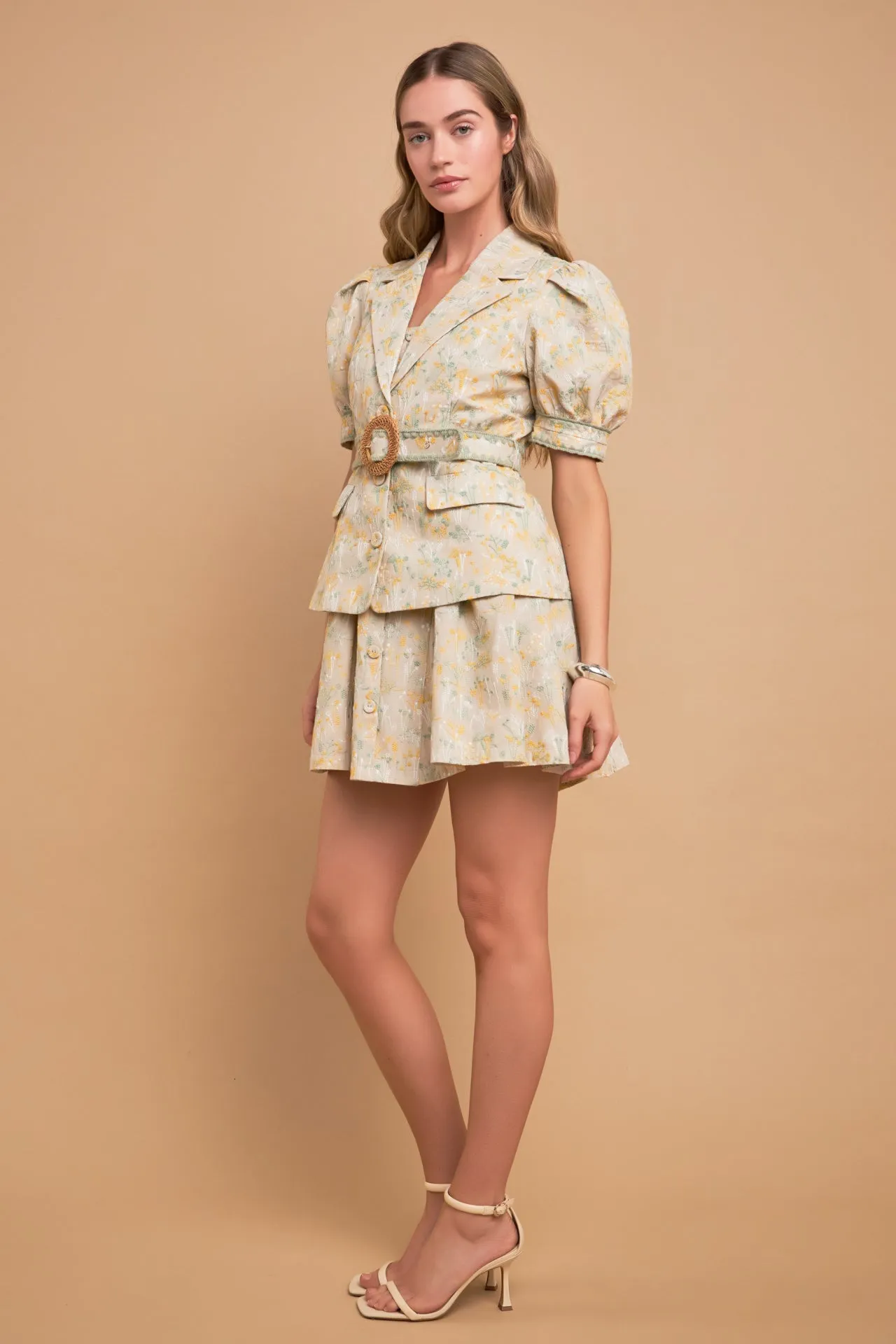 Premium Embroidered Linen Belted Short Sleeve Jacket