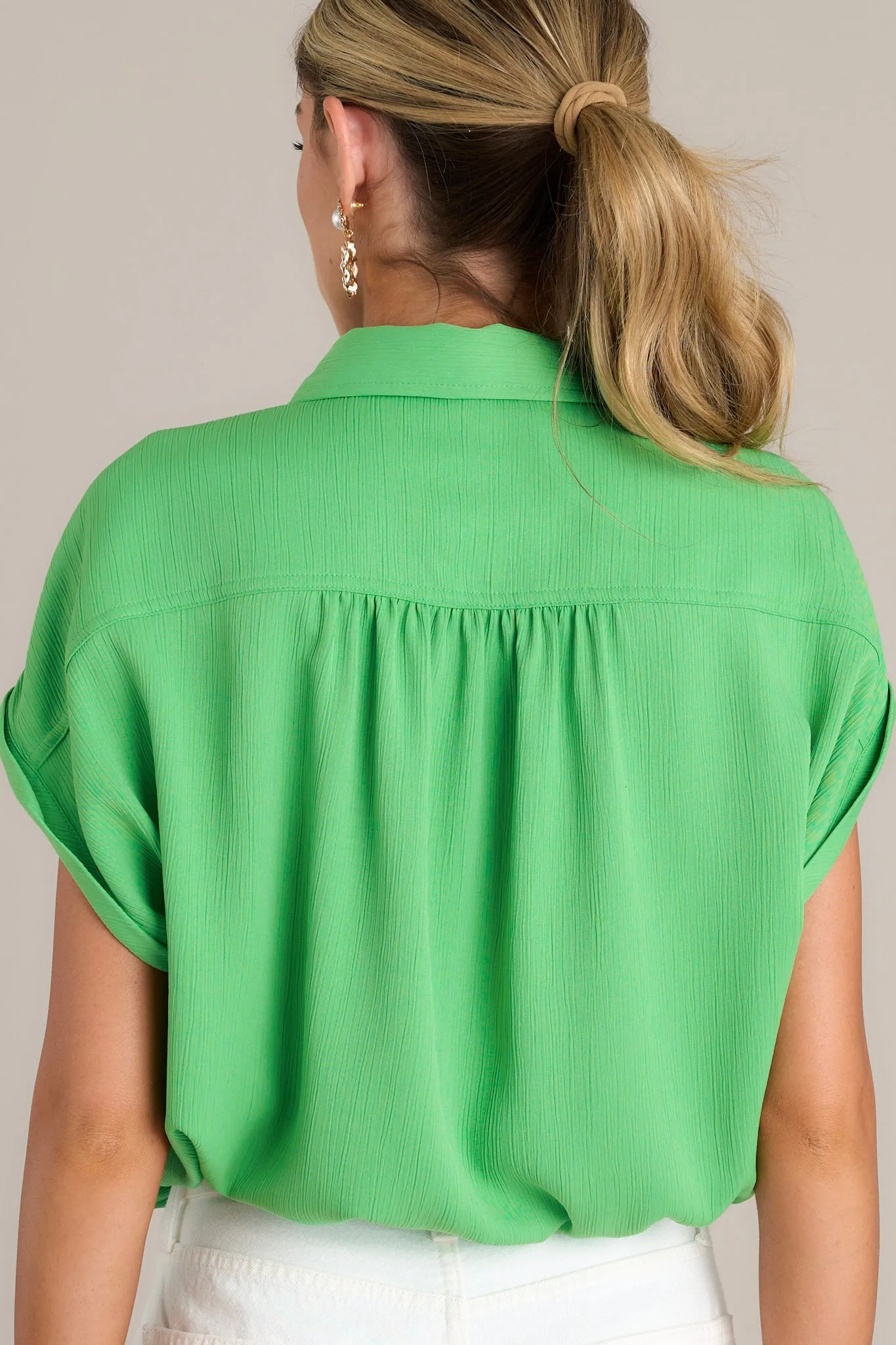 Pure Serenity Green Button Front Drawstring Top