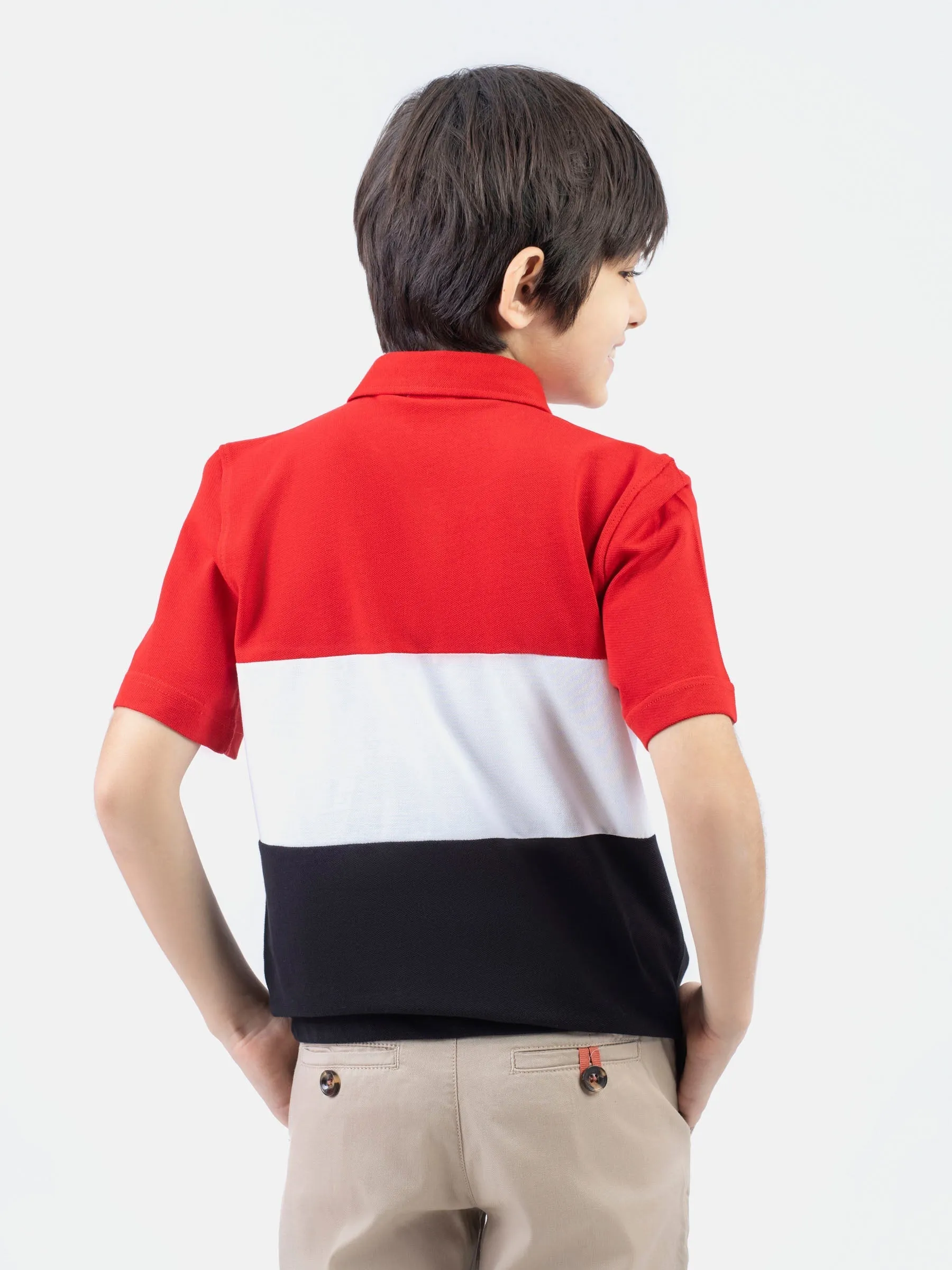 Red & Black Three Tone Casual Pique Polo
