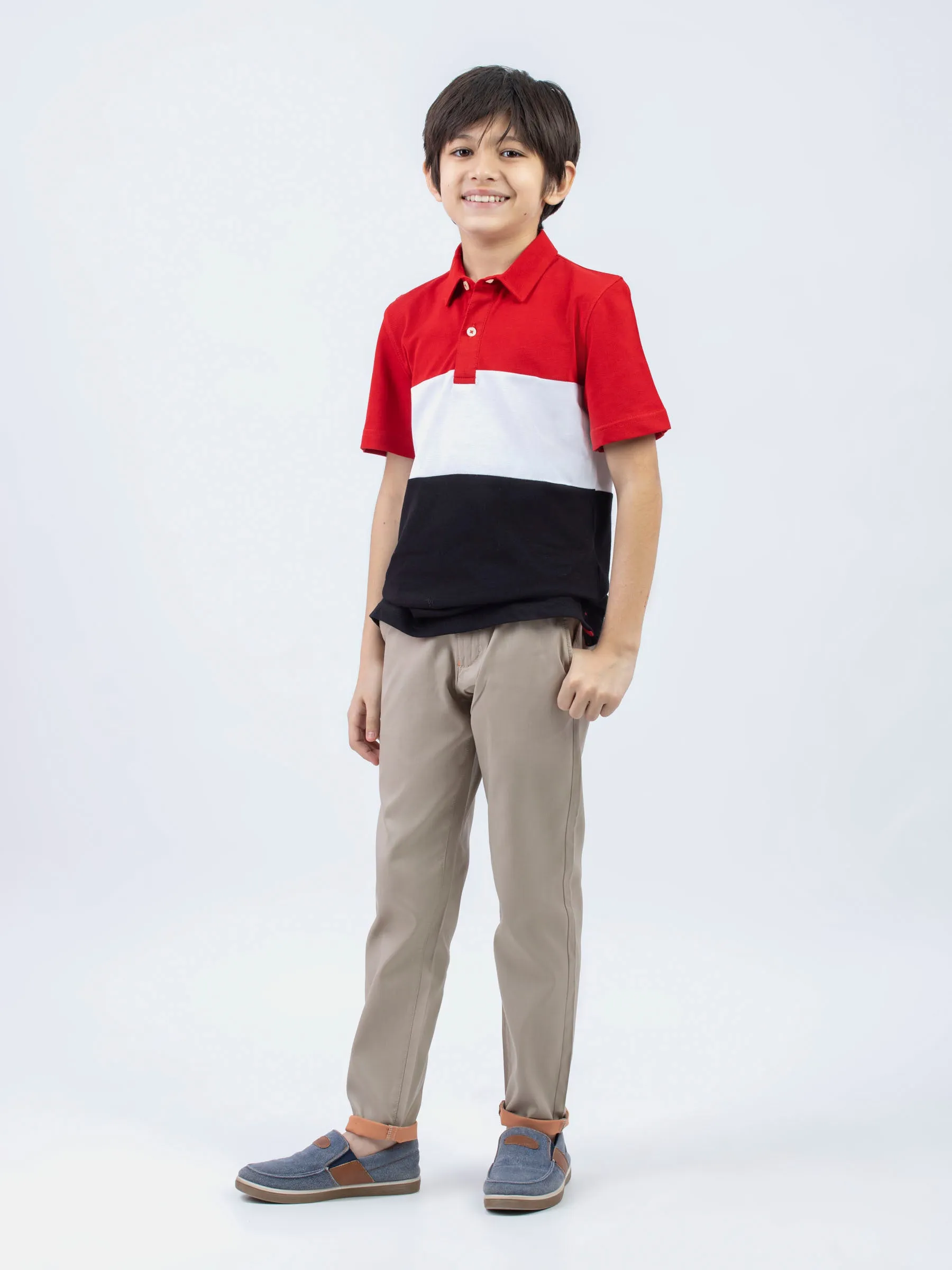 Red & Black Three Tone Casual Pique Polo