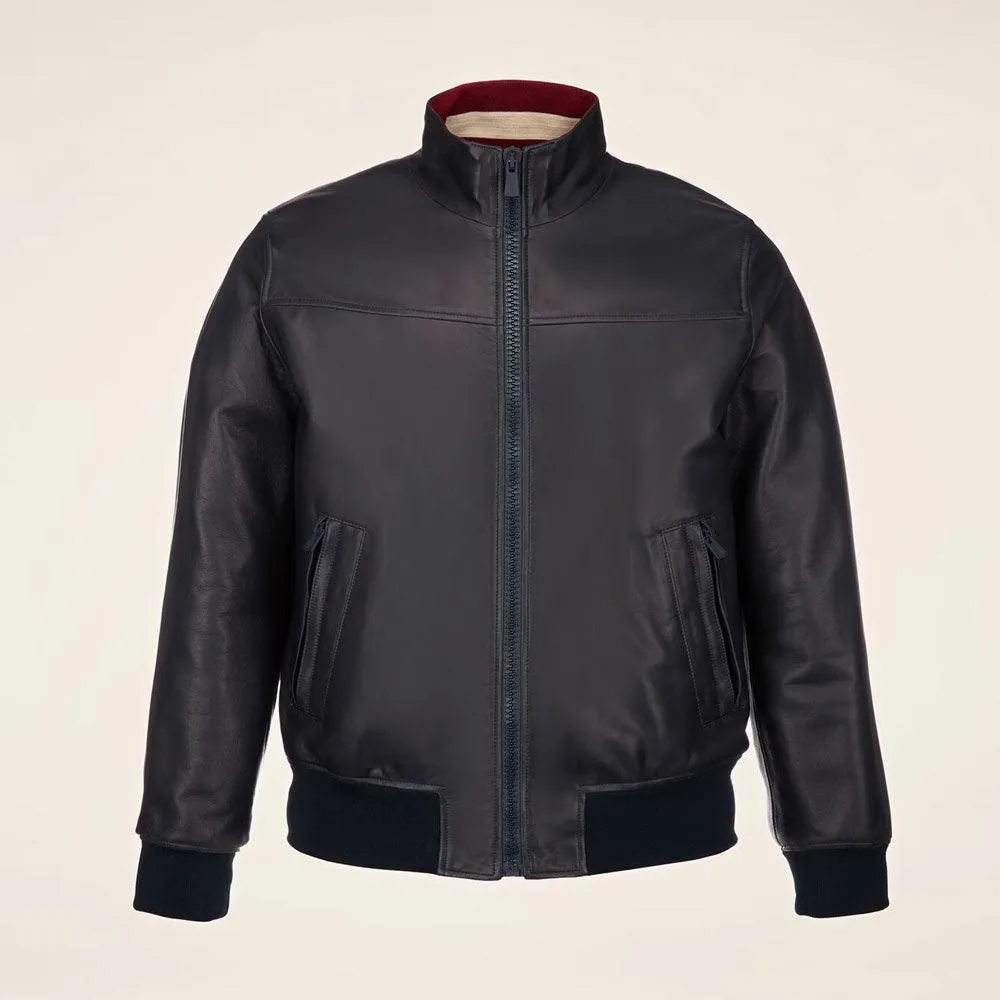 Shiny Black Leather Bomber Jacket
