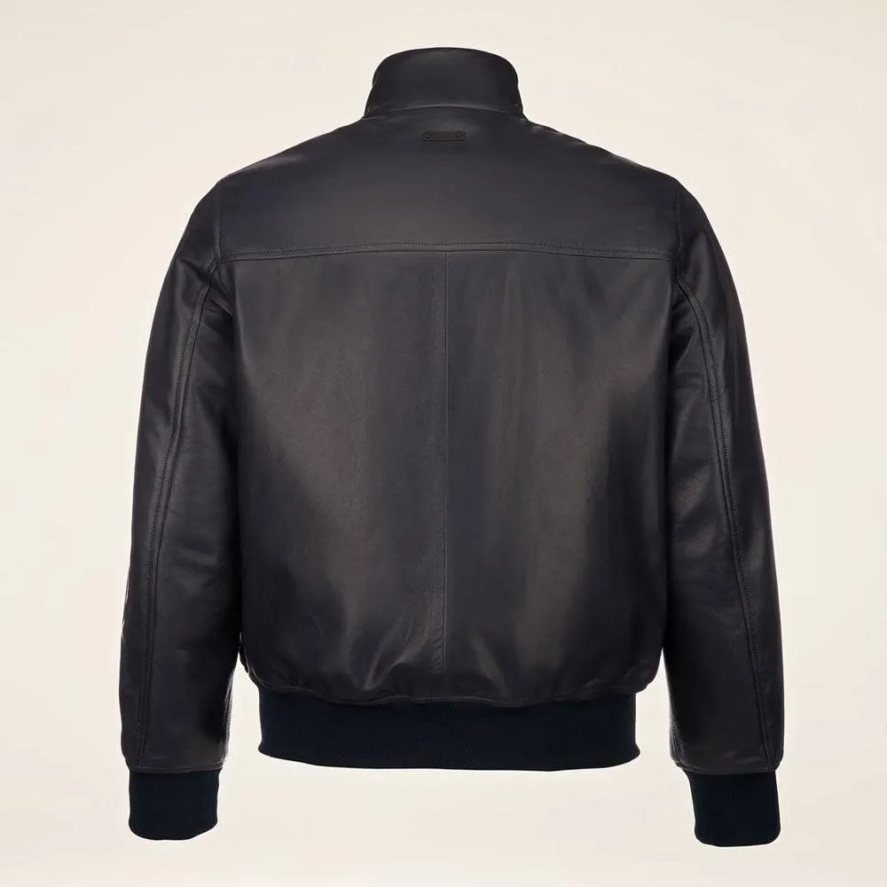 Shiny Black Leather Bomber Jacket