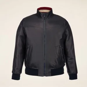 Shiny Black Leather Bomber Jacket