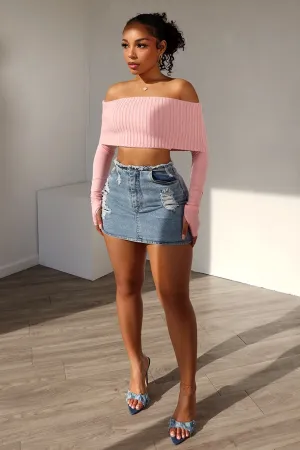 Stand Up Distressed Washed Denim Skirt
