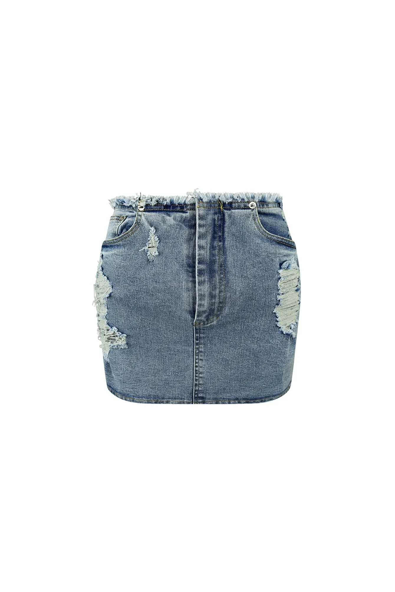 Stand Up Distressed Washed Denim Skirt