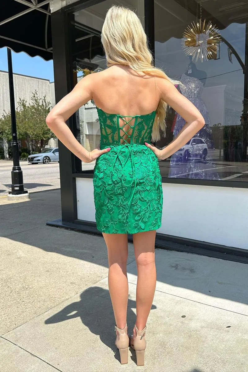 Sweetheart Bodycon Green Lace Appliques Short Homecoming Dress VK23090704