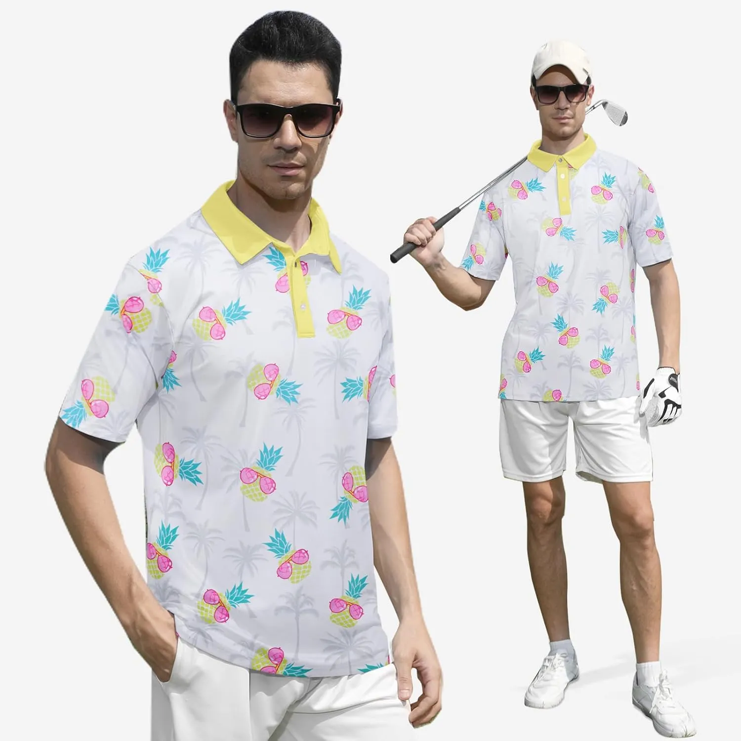 UNIFACO Mens Golf Shirt 3D Print Polo Shirts Dry Fit Performance Moisture Wicking Short Sleeve