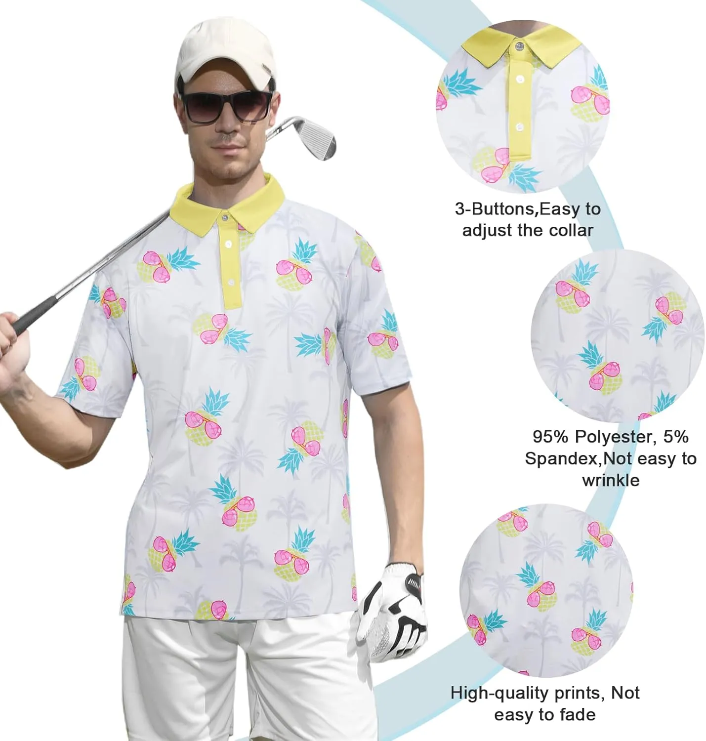 UNIFACO Mens Golf Shirt 3D Print Polo Shirts Dry Fit Performance Moisture Wicking Short Sleeve