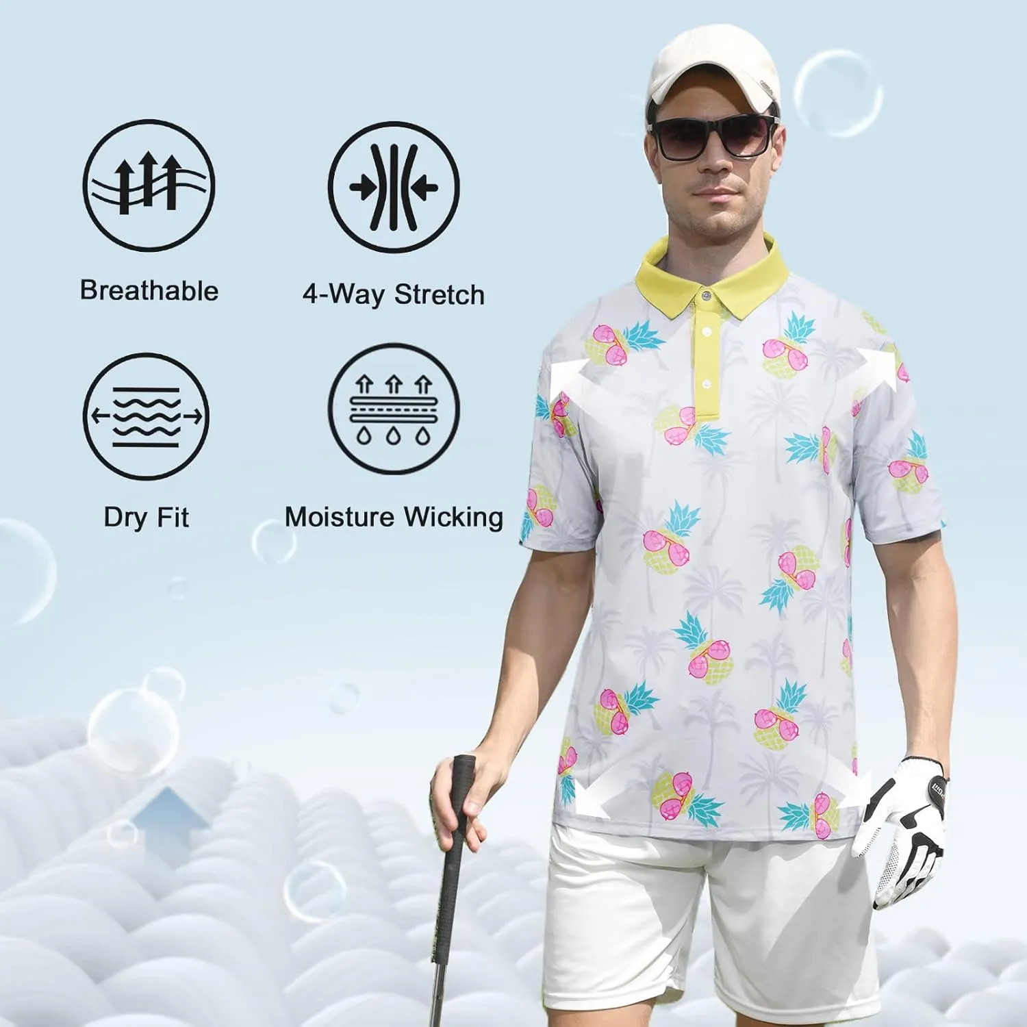UNIFACO Mens Golf Shirt 3D Print Polo Shirts Dry Fit Performance Moisture Wicking Short Sleeve