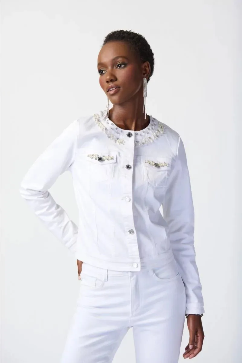 Vanilla Denim Jacket with Embellished Pockets