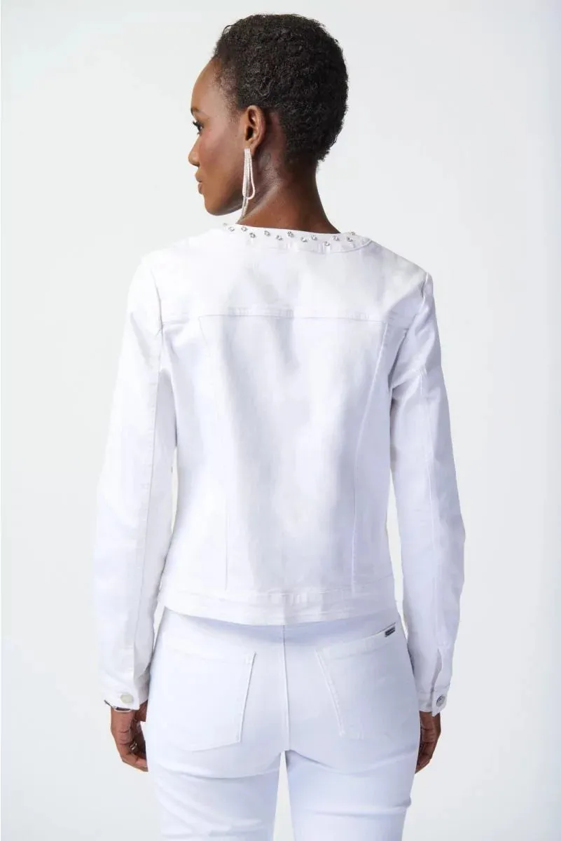 Vanilla Denim Jacket with Embellished Pockets