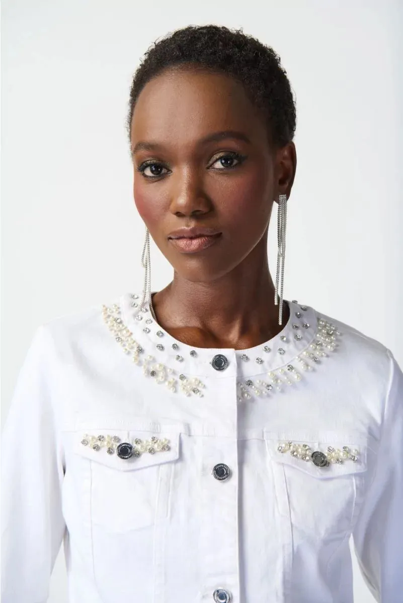 Vanilla Denim Jacket with Embellished Pockets