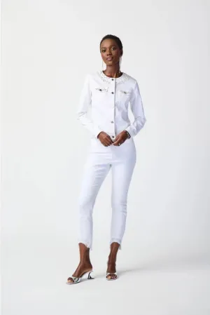 Vanilla Denim Jacket with Embellished Pockets