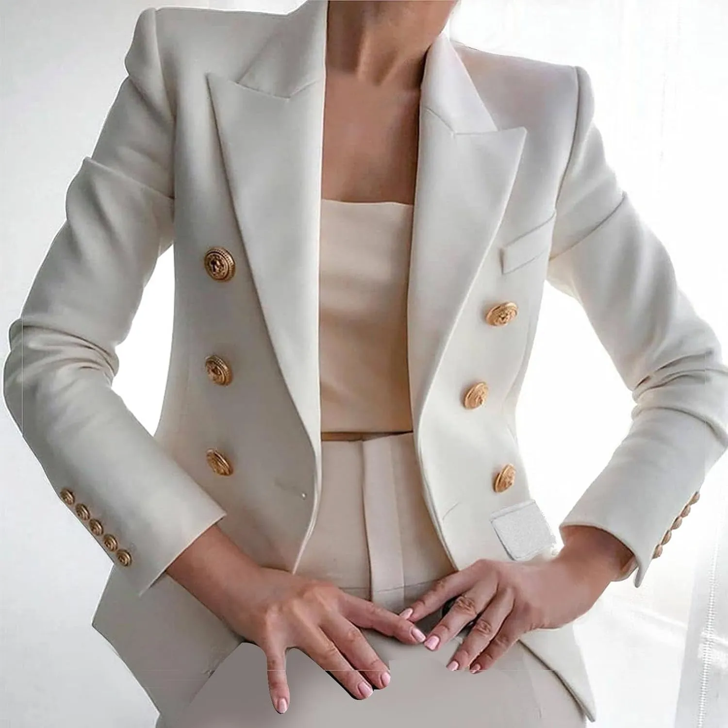 Womens Blazers Dressy Casual Long Sleeve Double Breasted Suit Jackets Classic Fitted Work Office Blazer Clothes