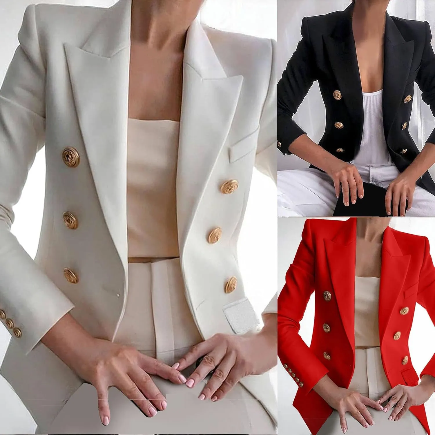 Womens Blazers Dressy Casual Long Sleeve Double Breasted Suit Jackets Classic Fitted Work Office Blazer Clothes