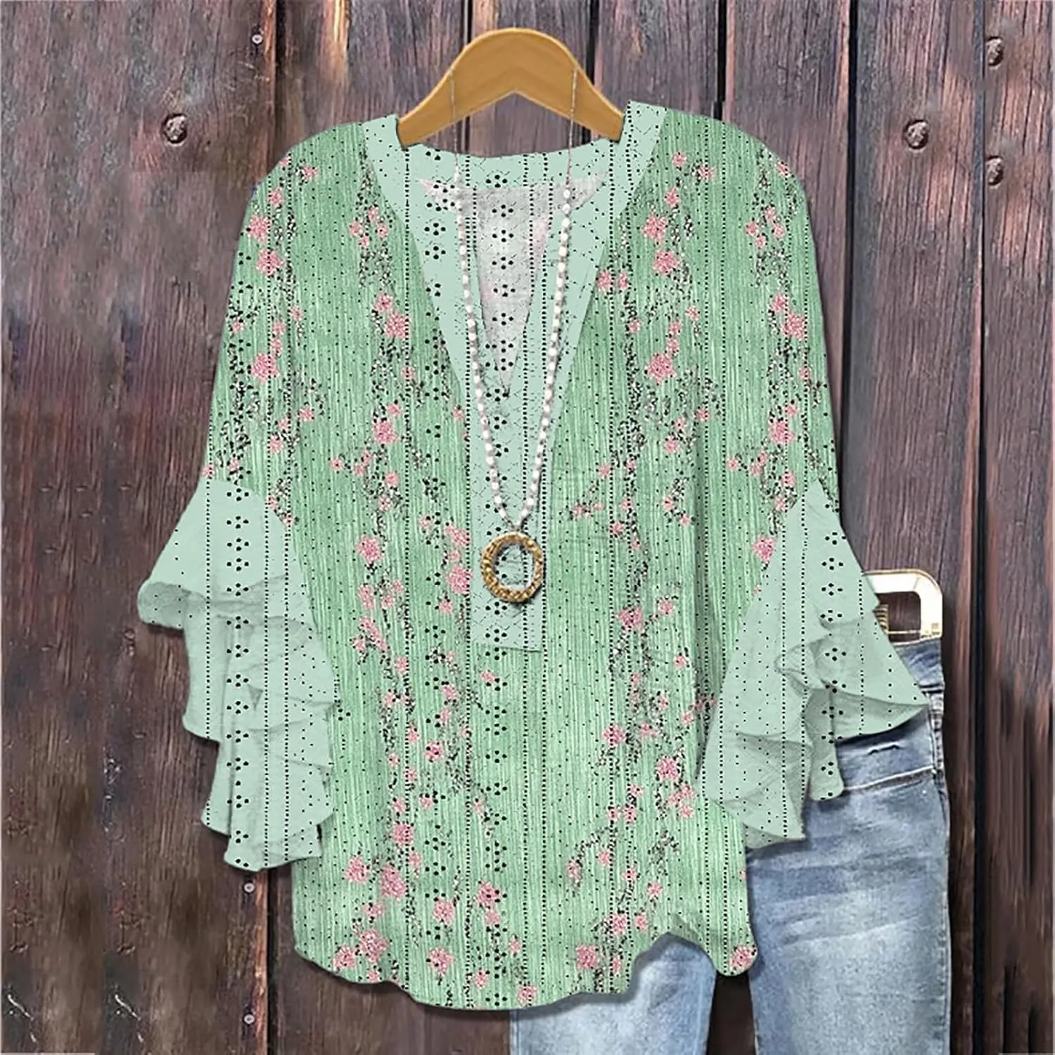 Women's Eyelet Poncho Tops Half Sleeve Tops Trendy Casual Lightweight Flowy Shirt Ruffles Hem Dressy Elegant Blouse