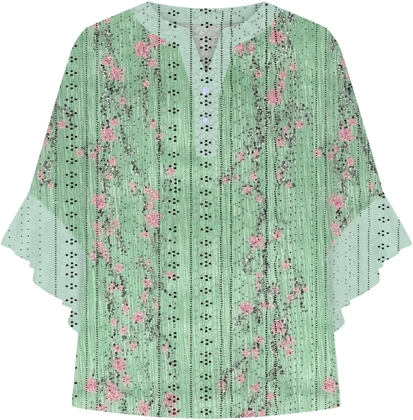 Women's Eyelet Poncho Tops Half Sleeve Tops Trendy Casual Lightweight Flowy Shirt Ruffles Hem Dressy Elegant Blouse