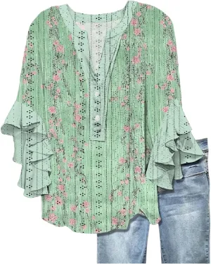 Women's Eyelet Poncho Tops Half Sleeve Tops Trendy Casual Lightweight Flowy Shirt Ruffles Hem Dressy Elegant Blouse