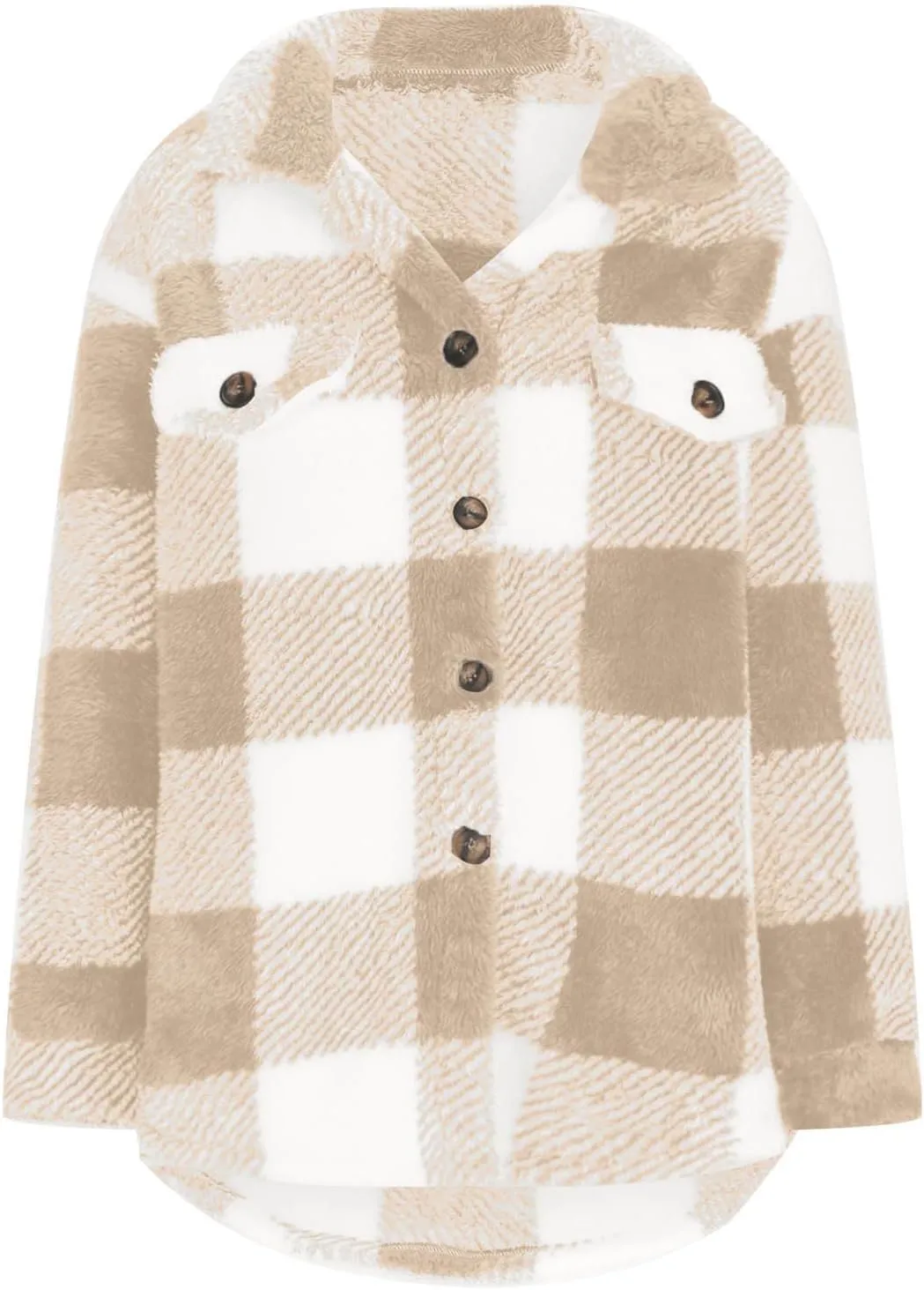 Womens Fleece Plaid Shackets Lapel Button Down Jackets Casual Long Sleeve Flannel Shirts Trendy Clothes Fall Winter