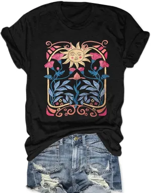 Womens Flower T Shirt Vintage Wildflowers Printed Graphic Tee Casual Botanical Short Sleeve